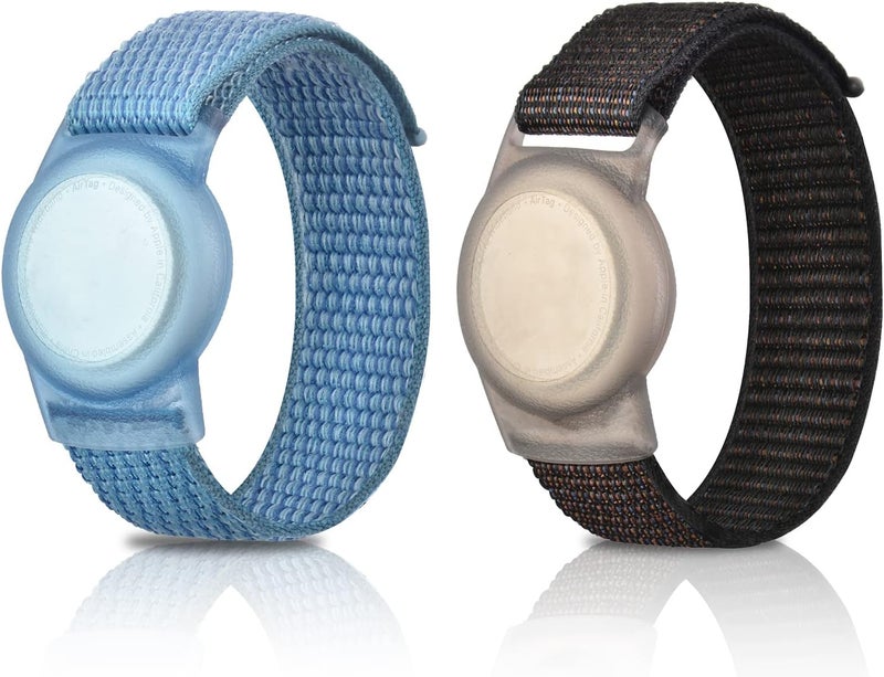 FNCOLL 2 Pack Kids Wristband for AirTag, Nylon Watch Band GPS Tracker Holder Protective Case Compatible with Apple Air Tag, Adjustable Anti-lost Bracelet for Toddler Baby Children Elders - Image 1